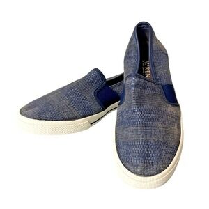 Ralph‎ Lauren Jinny Slip-On Sneakers Womens 7.5B Blue Canvas RL Logo Casual Shoe